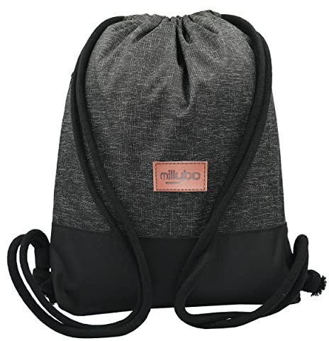 millybo SACCO Turnbeutel Rucksack Gymsack Gym Bag Sportbeutel Gymbag Beutel Backpack Damen & Herren (270.005 schwarz)