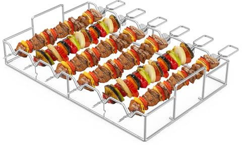onlyfire Grillspieße Edelstahl Set, Schaschlikspieße mit Ständer, Schlaufengriff, Kebab Spieße für Meisten Grills, Grillspieße Lagerfeuer für Fleisch, Gemüße, Grillspießhalter, Grillspieße Set