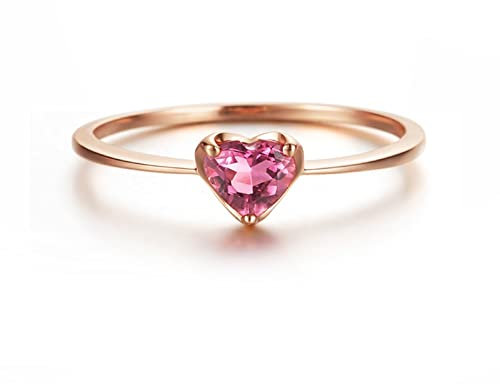 KnSam Echt Gold Damenring Gelbgold 18 Karat 750, Partnerringe Rosa-Turmalin Herz Trauringe mit Herzschliff Freundschaftsringe Gr.54 (17.2)
