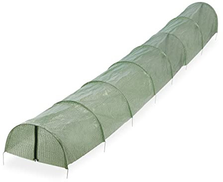 Relaxdays Folientunnel, 5 m Länge, PE-Folie mit Reißverschluss, 8 Tunnelbögen, Frühbeet, Aufzucht, Pflanzentunnel, grün