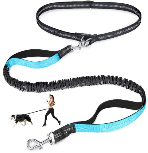 Freihändige Hundeleine, verstellbare Taillenleine für Spaziergänge mit dem Hund, Doppelgriff, Bungee-Hundeleine mit reflektierenden Nähten, für Spaziergänge, Wandern, Laufen, passend für 86,4–155,4 cm