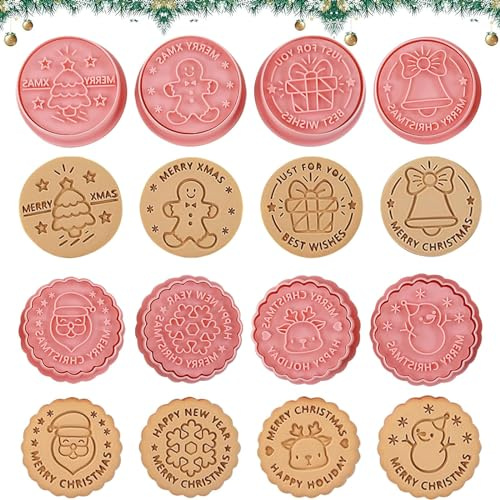 Tuofang Ausstechförmchen Weihnachten, 8 Stück Keks Ausstechform Set, Ausstechformen Weihnachten, 3D Keksstempel Weihnachten, für Tortendeko Kekse Backen (E)