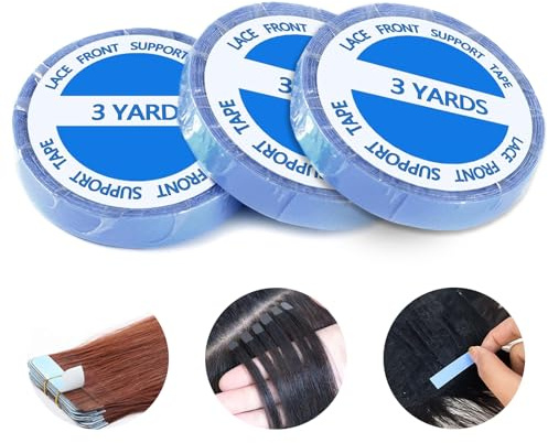 3 Rollen doppelseitiges Klebeband für Perücken, 0,8 cm x 3 Yards, Klebstoff für Perücken, TPU-Material, starkes, blaues Klebeband, wasserdicht, für Haarverlängerungen, Kleber