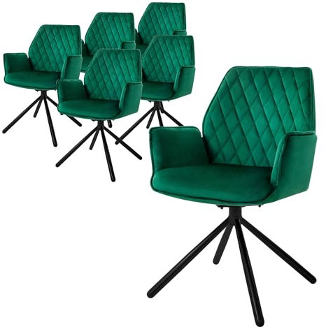 ML-Design matsalsstolar uppsättning av 6 sammet mörkblå, vardagsrumsstol med armstöd och ryggstöd, snurrstol bilposition, stoppad stol med metallben, ergonomisk/snurrfåtölj, köksstol lounge stol