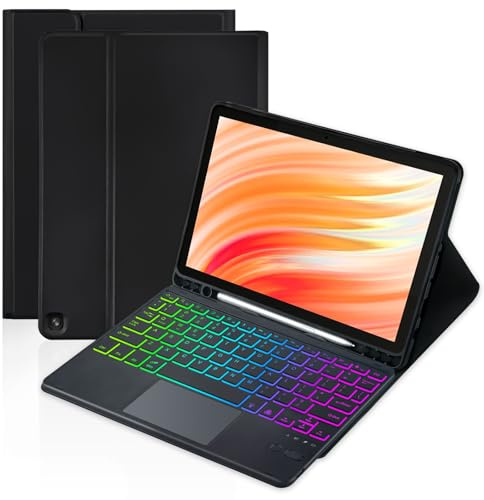 MePadKey Trackpad Keyboard Case for Amazon Fire HD 10/10 Plus 10.1 inch 2021/2023(11/13th Generation),7-Color Backlight Rechargeable Keyboard with Kids Multi-Angle Cover for Tablet (Black)