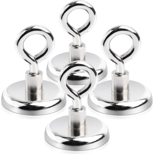 FPMYB 4 Stück Magnethaken Extra Stark Magnet Haken 36mm Neodym Magnethaken, Magnetische Haken Ösenmagnet Magnet mit Haken für Kreuzfahrt Grill BBQ Küche Kühlschränke Gadgets Eisentüren Büro