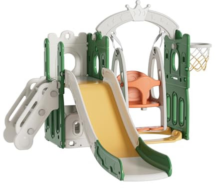 Nine point nine Toboganes Infantiles Exterior, Tobogán y Columpio para Niño, Escorrega Infantil, Centro de Actividades Equipo de Juego Exterior Interior (Tower-Green)