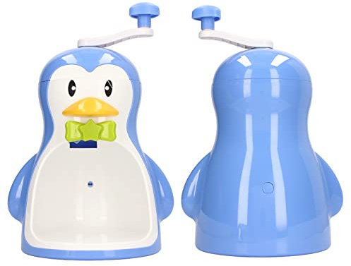 WPKD BLUEIY Máquina de Hielo Raspada de Pingüino Azul, Máquina Manual para Hacer Conos de Nieve ABS, Máquina de Afeitar de Hielo Portátil con Contenedor para Cocina Casera