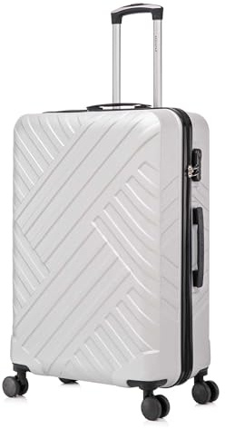 Aerostar 28 Large Suitcase Super Lightweight 4 Wheel Dual Spinner ABS Hard Shell Check in Luggage with Integrated Combination Lock for 23kg (Silver, 100 Litre)