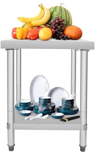 MINRS Arbetsbord kök 61 x 61 x 93,5 cm rostfritt stål bord kan belastas upp till 100 kg köksbord gastronomibord för kök hotell bagerier tvättstugor läkarpraktiker veterinärkliniker silver