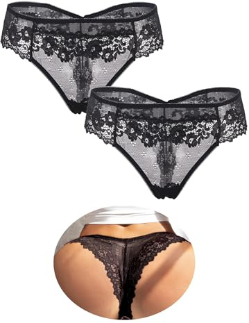 ohmydear String tanga stora storlekar Brasilien damer trosor sexiga underkläder låg midja trosor damer spets trosor bikini trosor för kvinnor S–XXL, 2-pack svart, XXL