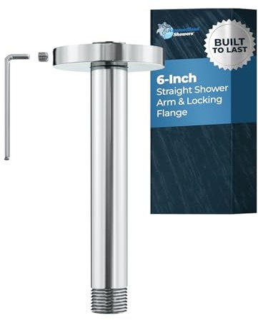 HammerHead Showers Brazo de ducha de metal de 6 pulgadas y brida con tornillo de fijación, brazo de ducha recto para cabezal de ducha de lluvia, brazo de ducha de lluvia montado en el techo, cromado