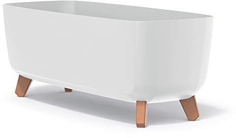 Tymar Blumentopf rechteckig mit Füßen Übertopf mit Beinen Blumenkübel länglich außen (Weiß; 60 cm)