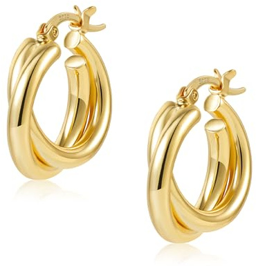 ALEXCRAFT Boucle D'oreille Femme Argent 925 Sterling Créoles Plaqué Or 14K Creoles Petit Acier Inoxydable Hypoallergéniques Boucle Boreille Huggie Or Bijoux Cadeaux pour Femmes