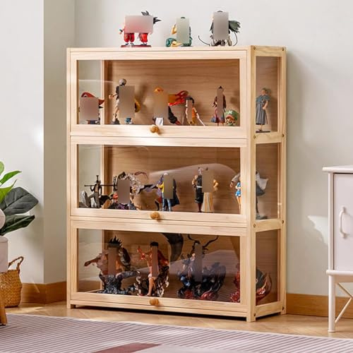 Witriolik Vitrine Standvitrine Vitrinenschrank Bücherschrank Mehzweckschrank Vitrine Natürlicher Bambus+Acryl viel Stauraum Modern Vintage Vitrinenschrank Highboard für Büro Wohnzimmer Küche
