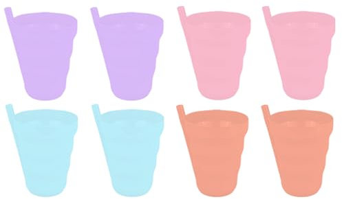 Drinking Glasses Sippy Cups with Straw Assorted Coloured Plastic Drinking Cups Tumblers with Built in Straws Water Juice Milk Kids Children Party Picnic Everyday Use, 8PC (Pastel Colours)