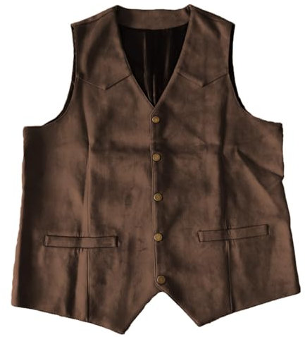 SAUTRV Men's Suit Vest With Metal Buttons And Suede Like Fabric. Men Winter Hat And Gloves Set (Coffee, S)