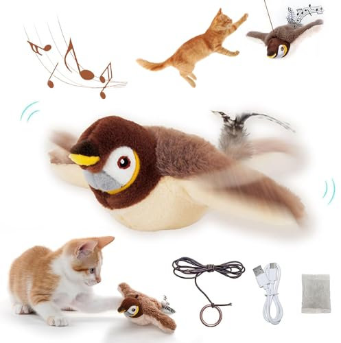 Katzenspielzeug Vogel Fliegt Elektrisch, Interaktives Katzenspielzeug Vogel mit Katzenminze, Katzenspielzeug Selbstbeschäftigung Vogel, Fliegender Vogel Spielzeug für Katzen, Flying Bird Cat Toy