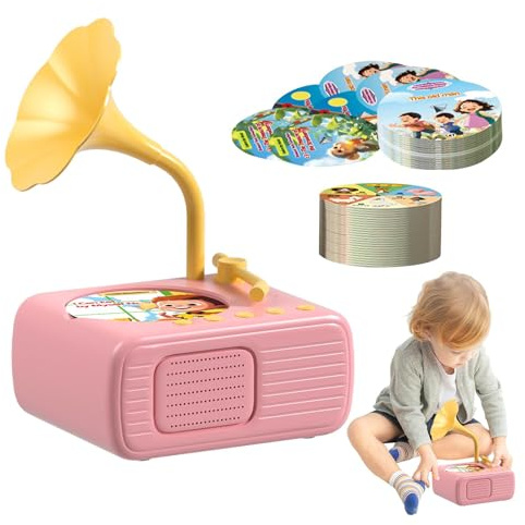 Grammofono per bambini 96 carte, giocattolo per dischi fonografici musicali per bambini - Giocattoli portatili per raccontare storie con 96 carte per la famiglia degli amici dei bambini