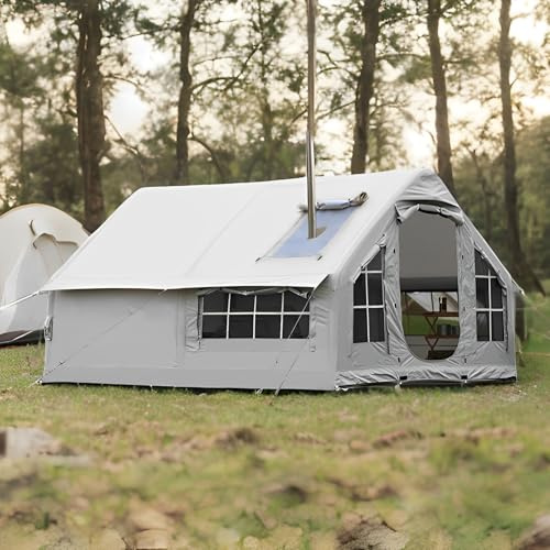 Aufblasbare Zelt 6-8 Personen Luftzelt für Camping, Familienzelt Haus Zelt, Einfache Einrichtung Große Glampingzelt Aufblasbare Zelte für Camping im Freien (Gray, 385x260x200cm)