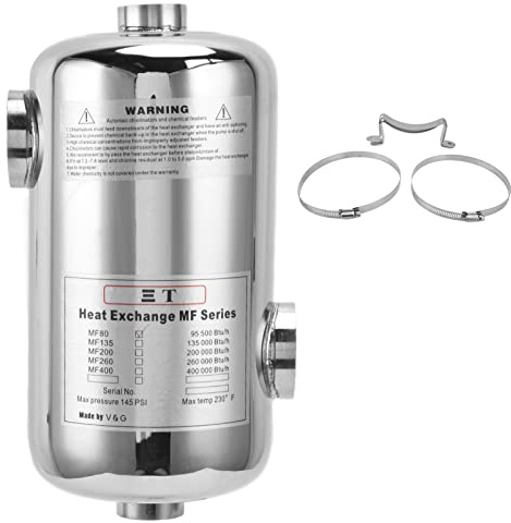 flexman Scambiatore di Calore per Piscina 25KW, Termostato per Scambiatore di Calore con Tubo a Conchiglia in Acciaio Inossidabile, Apparecchiatura di Riscaldamento Circolante