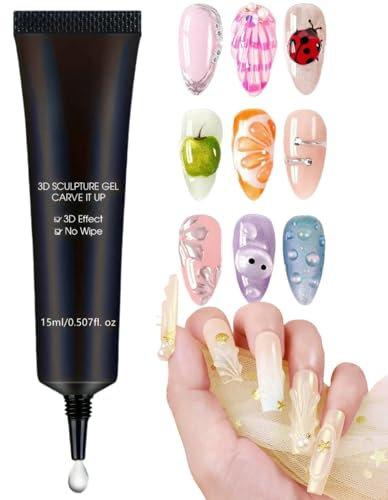 3D No Wipe Nail Sculpting Gel for Extension and Carving - Clear Non-Wipe Glue for Art and Design