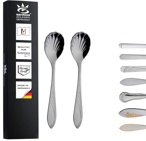 Gehring Solingen Filou Zuckerlöffel 2er Set I Muschellöffel I Edelstahl 18/10 I Kaffeelöffel I spülmaschinengeeignet I Made in Germany