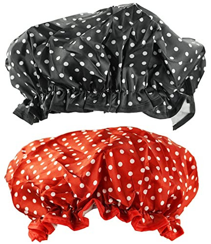 Cuffia da doccia da donna, 2 pezzi, impermeabile, doppio strato, per uso domestico, bagno, stazione termale per donne, ragazze, SPA rosso + nero