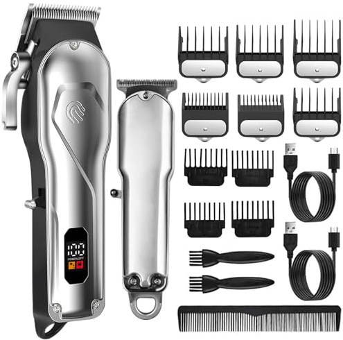 Haarschneidemaschine Set für Herren, Clipper Haarschneider Set,Bartschneider Herren, Haartrimmer, Barber Set, Friseur Set, Hair Trimmer for Men mit LED-Anzeige für Wiederaufladbare USB