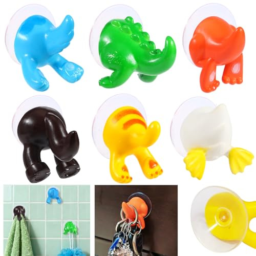 HO-SFSM 6 Stück Saugnapf Haken Cartoon, Kinder Handtuchhaken, Tierwandhaken, für Mantel,Handtuch,Schlüssel,Taschen,Hüte