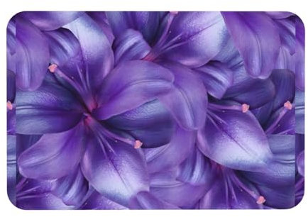ENGhjes Tappetino da bagno con stampa di fiori di giglio viola, tappetino da doccia in terra di diatomee, antiscivolo per pavimento del bagno, design compatto, 60 x 40 cm