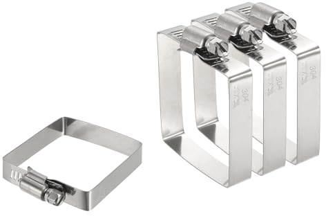 sourcing map 4Pcs 304 Stainless Steel Rectangular Hose Clamp, Adjustable 2 x 2 Inch Square Worm Gear Duct Pipe Tube Clamps for Ducting Bracket Cable Tray Bridge Project Systems, Silver