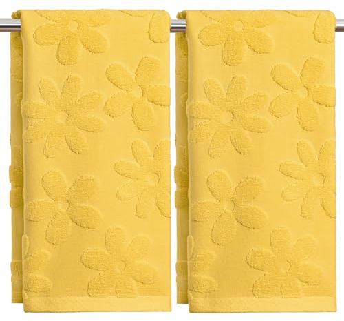 Artoid Mode 2er Pack Gelb 3D Blumen Jacquard 100% Baumwolle Frühling Handtücher, 35x75 cm Weich Saugfähig Badezimmer Dekoration Badetuch