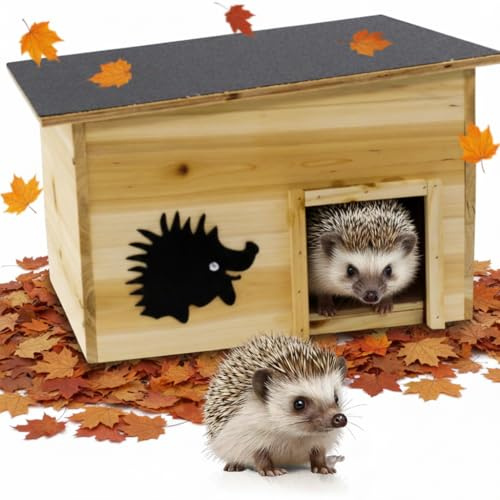 MUNTEL Igelhaus Winterfest mit Boden 40 x 32 x 24 cm, Winterfestes Igelhaus Bausatz, Futterhaus Igel Schlafhaus, Hedgehog House mit Labyrintheingang, Igelhäuser, Igelhöhle