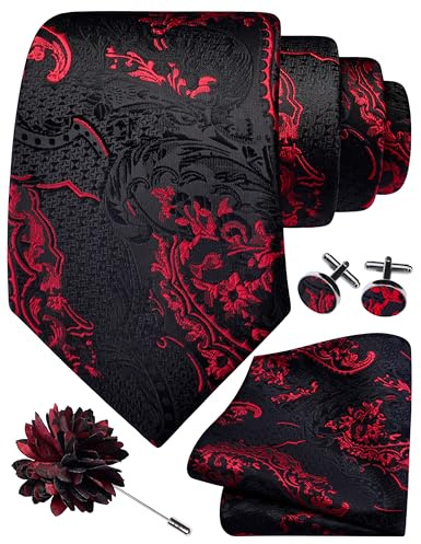 Gusleson 8cm Paisley Tie Set for Men Necktie Lapel Pin Pocket Square Cufflinks Set for Men