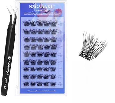 NAGARAKU Självhäftande falska ögonfransar med klämma 45 stycken volym att göra utan lim eller borttagningsmedel återanvändbar, applicering i ett steg, fin och mjuk naturlig makeup 0,07 mm C 10/11/12