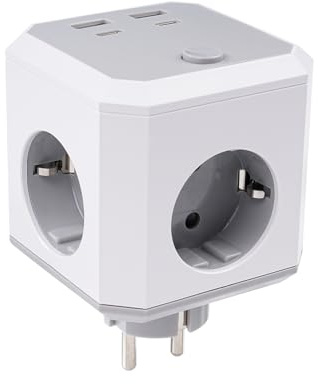 Candeon Multipresa Cubo 8 in 1, Presa Multipla Wireless 4 prese 2 USB e 2 USB-C con interruttore adatta per casa e ufficio