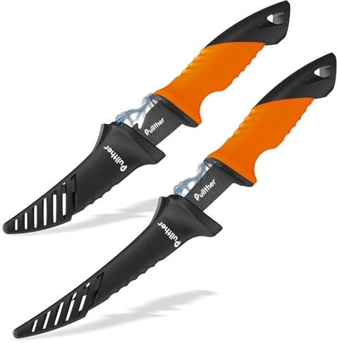 pullther 2er-Set Angelmesser Fischmesser Edelstahl magnetische Scheide | Edelstahl-Fischmesser mit gezacktem Rand, rutschfestem Griff und magnetischer Scheide zur sicheren Aufbewahrung.