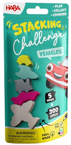 HABA Stacking Challenge Vehicles – Das ultimative Stapel-Duell mit 300 Levels, kompaktes Geschicklichkeitsspiel ab 6 Jahren, ideales Reisespiel & Mitbringsel für unterwegs - 2013868001