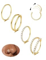 4PCS 18G Nasenpiercing Ring Ohrringe Chirurgenstahl Tragus Septum Piercing | CZ Clicker Ring Segmentring Conch Lippe Knorpel Doppelt Nasenring Hoop 8mm 10mm für Damen Herren Silber Gold