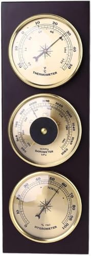 Barometro Rulaikeji, Barometro Hagig 3-i-1, Barometro, Termometro E Igrometro, Barometro con Base in Legno, Brown, 310 * 110mm
