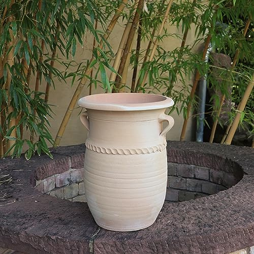 Cistus Greek Amphora Vase, 40 cm, Made of Terracotta, Frost-Resistant, Handmade, Direct Plantable, Mediterranean Plant Pot with Handles and Floor Drain for Balcony, Patio and Garden