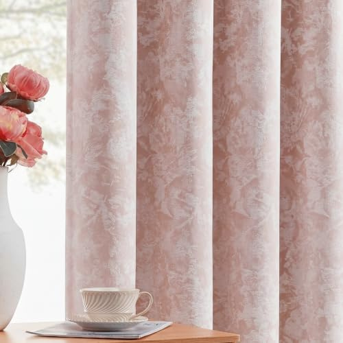 Dusty Pink Curtains, Floral Jacquard-Effect, 85–95% Blackout, 118'' Drop