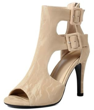 Genérico Botines Abiertos Mujer tacón 7 cm, Hebillas y Cremallera