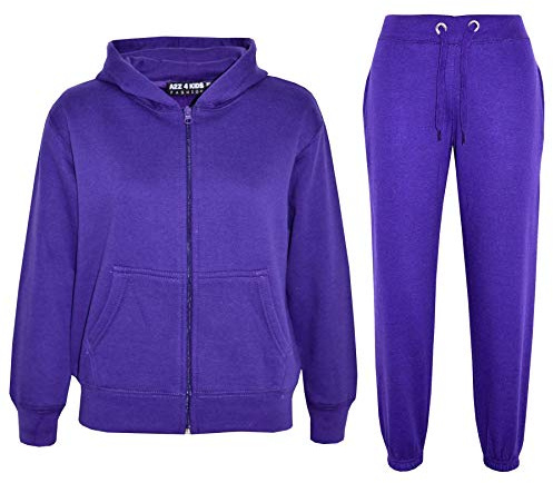 A2Z 4 Kids Boys Girls Tracksuit Set Plain & Camouflage Fleece - Plain Tracksuit Purple 9-10
