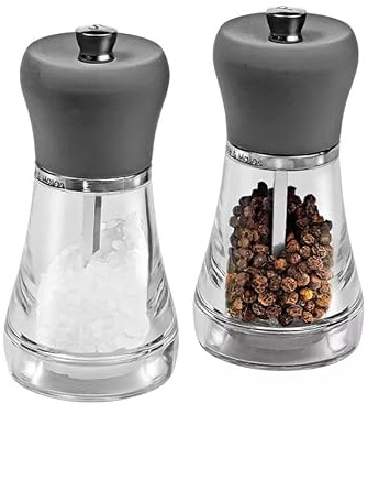 Cole & Mason Napoli Salz und Pfeffermühle mit Einstellbarem Keramikmahlwerk | Pfeffer und Salzmühle, ergonomischer Deckel, Transparent Acryl, Gewürzmühle Klein, Gefüllt, Lebenslange Mechanik-Garantie