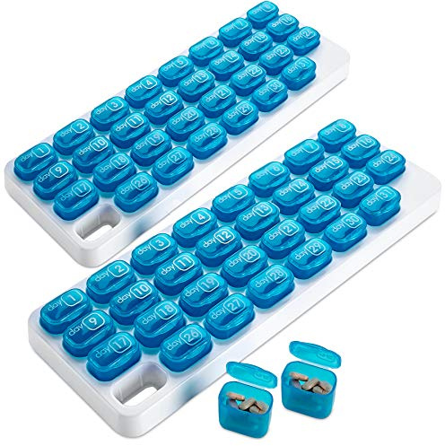 Monatlicher Pillenorganizer - (2er Pack) 31 Tage Pillenorganizer mit großen abnehmbaren Medikamentenpads, tragbare Pillenbox und Halter für Tagesmedizin und Vitamine, ideal für unterwegs