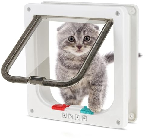 Katzenklappe, Katzentür Sicherheits Haustier Tür mit 4-Wege-Schloss Katzenheimtür für Wand, Holztür, Upvc Innentür, Ziegelwände