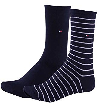 Tommy Hilfiger dam liten stripe damstrumpor strumpor (2-pack), blå, 35-38 EU