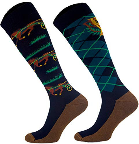 TODO Comodo Reitsocken Bunt mit Motiv STJBW | Baumwolle Reitstrümpfe Reiter Kniestrümpfe für Damen Mädchen Kinder (STJBW 27 - Combined Driving, 31-34)